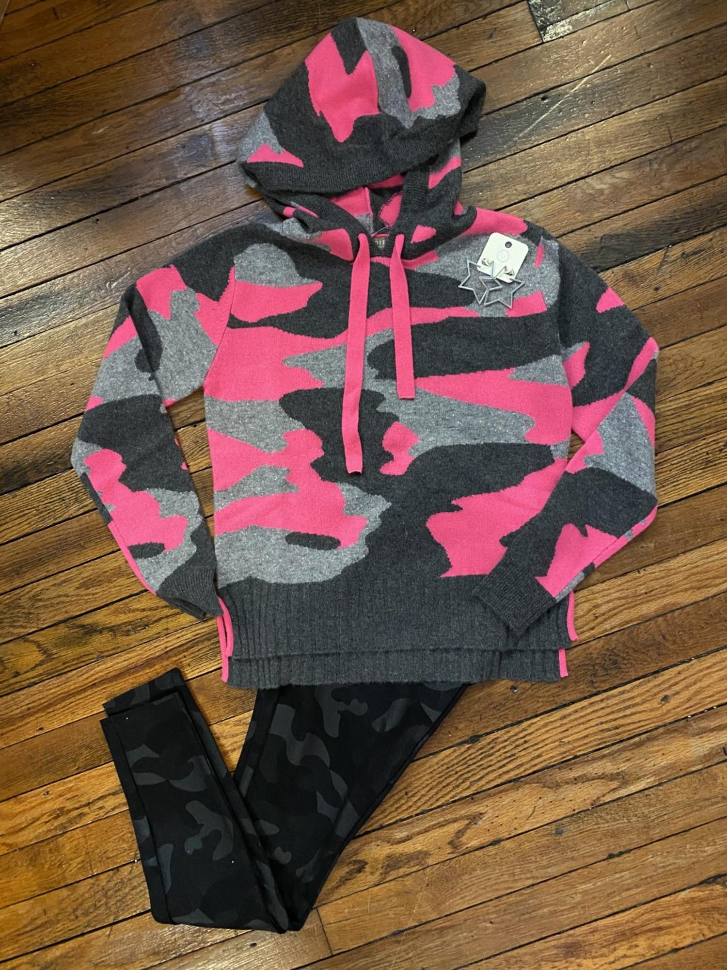 BRODIE FINE CASHMERE - CHOE CAMO HOODIE NEON PINK AND DERBY GREY ...